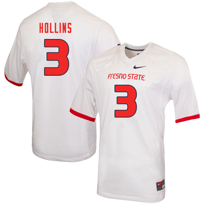 Men #3 Jacob Hollins Fresno State Bulldogs College Football Jerseys Sale-White